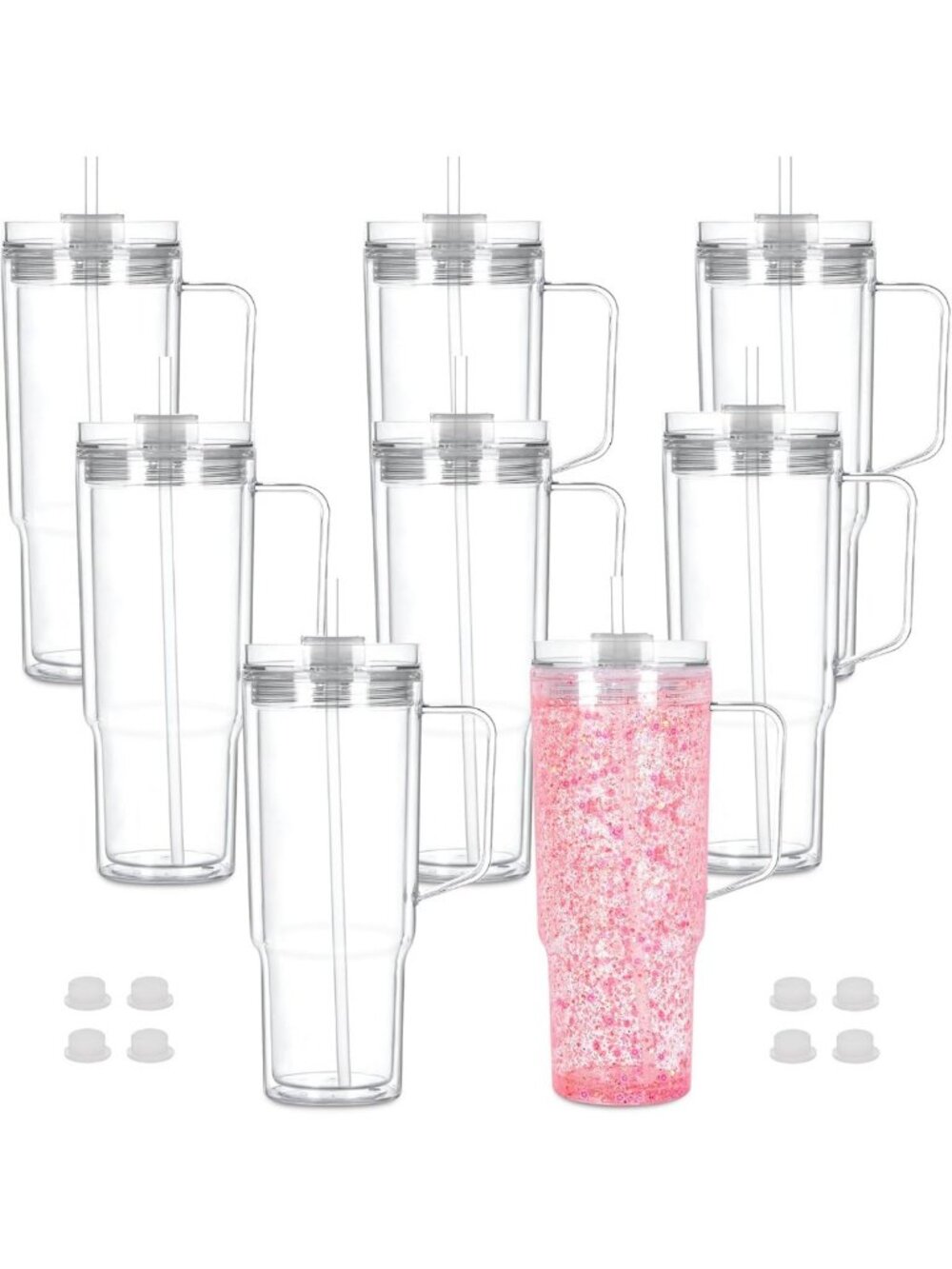 40 Oz Acrylic Snow Globe Tumblers with Handle - Pre-Drilled, 8 Pack for DIY